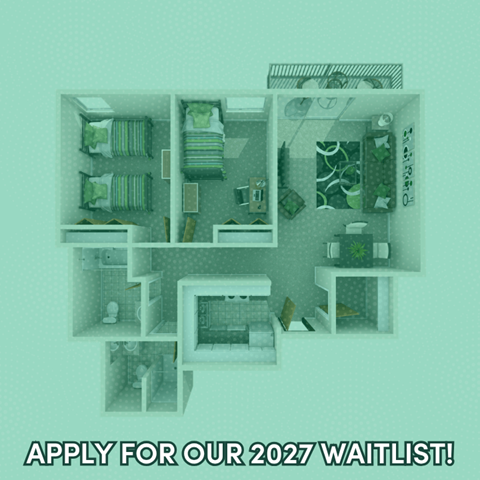 Floor plan for 2 beds, 2 baths, 1000 sqft